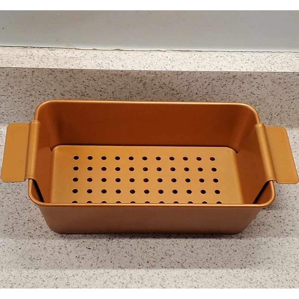 New Loaf Meatloaf Pan Removeable Drain Pan Non-Stick Copper Coating 9 7/8x5 1/2